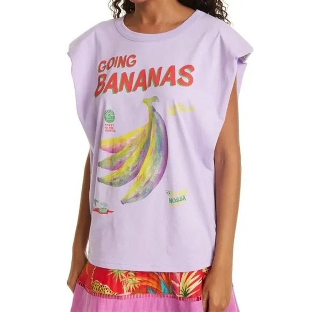 Farm Rio Women's Going Bananas Padded Shoulder Muscle Tee Size M - Picture 1 of 8